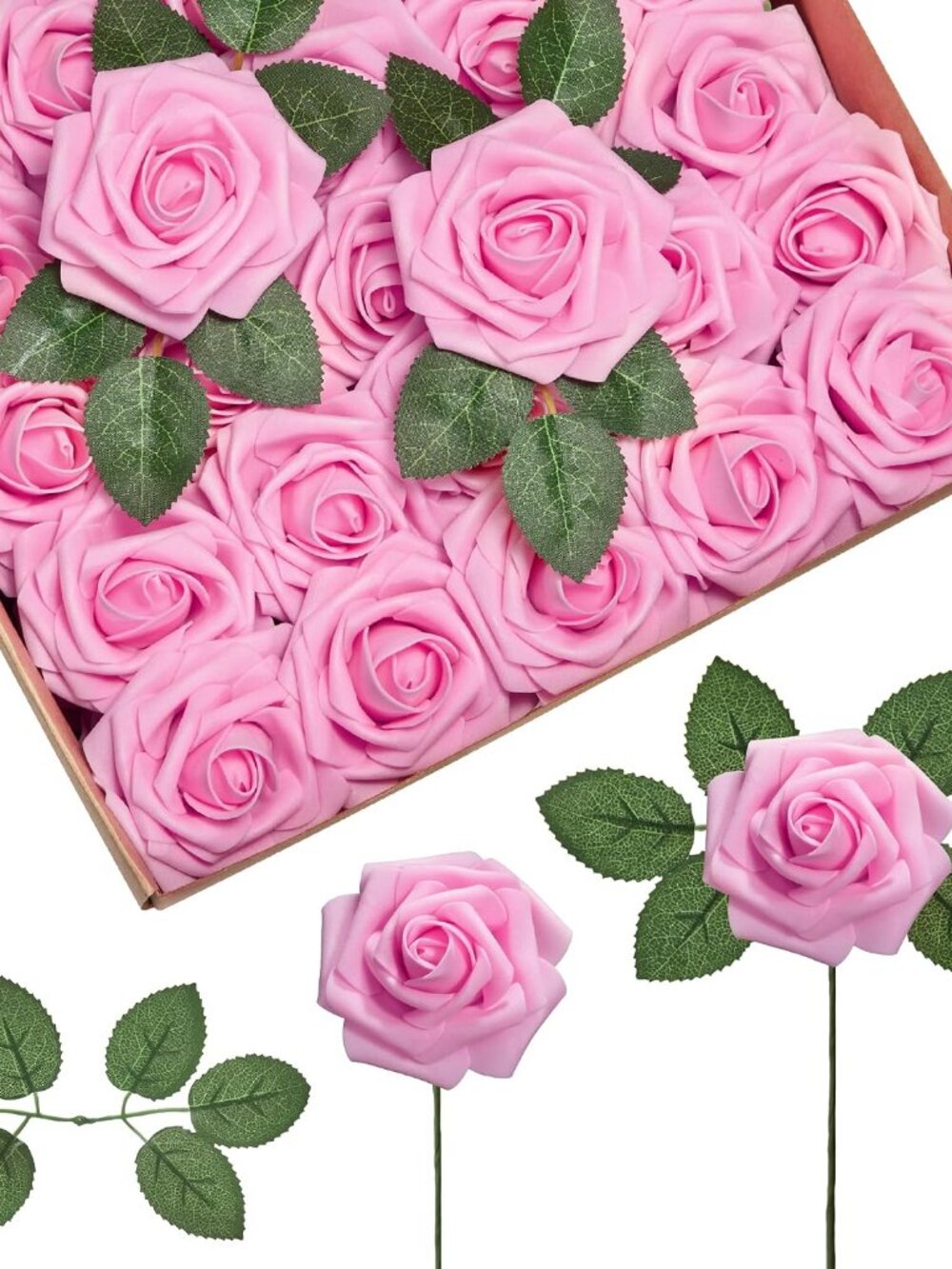 Fake Roses 50 Pcs Pink Flowers Artificial Faux Wedding Foam Floral
